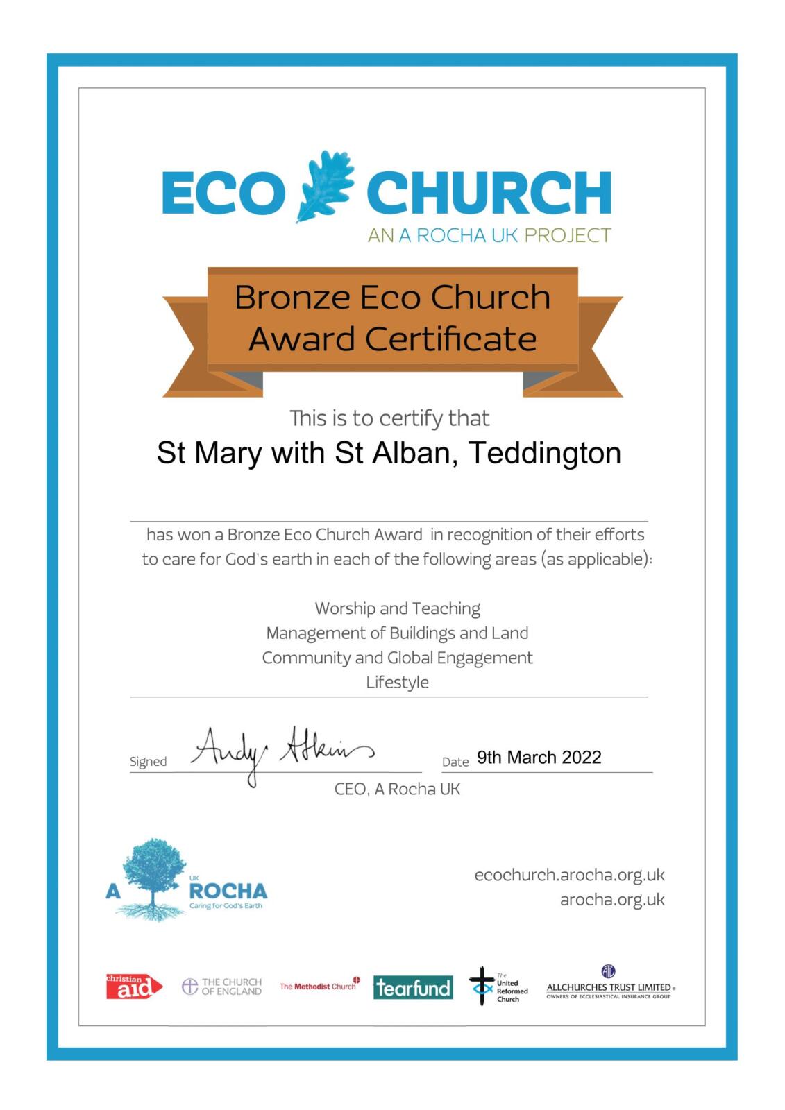 Bronze Eco Church Certificate - St Mary with St Alban, Teddington-png